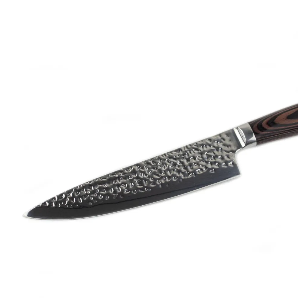 Shinrai Knives - Hammered RVS 6-delige Messenset + Magnetisch Messenblok Dubbelzijdig - Zwart