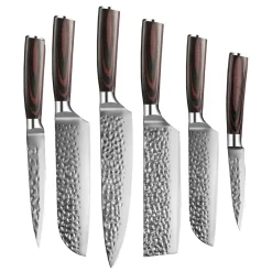 Shinrai Knives - Hammered RVS 6-delige Messenset + Messenblok + Slijpsteen