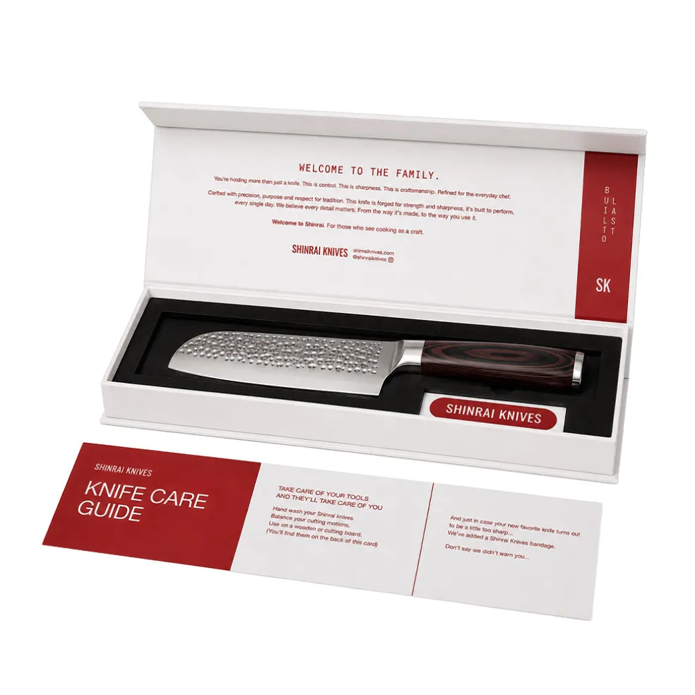 Shinrai Knives - Hammered RVS Santoku mes 13 cm