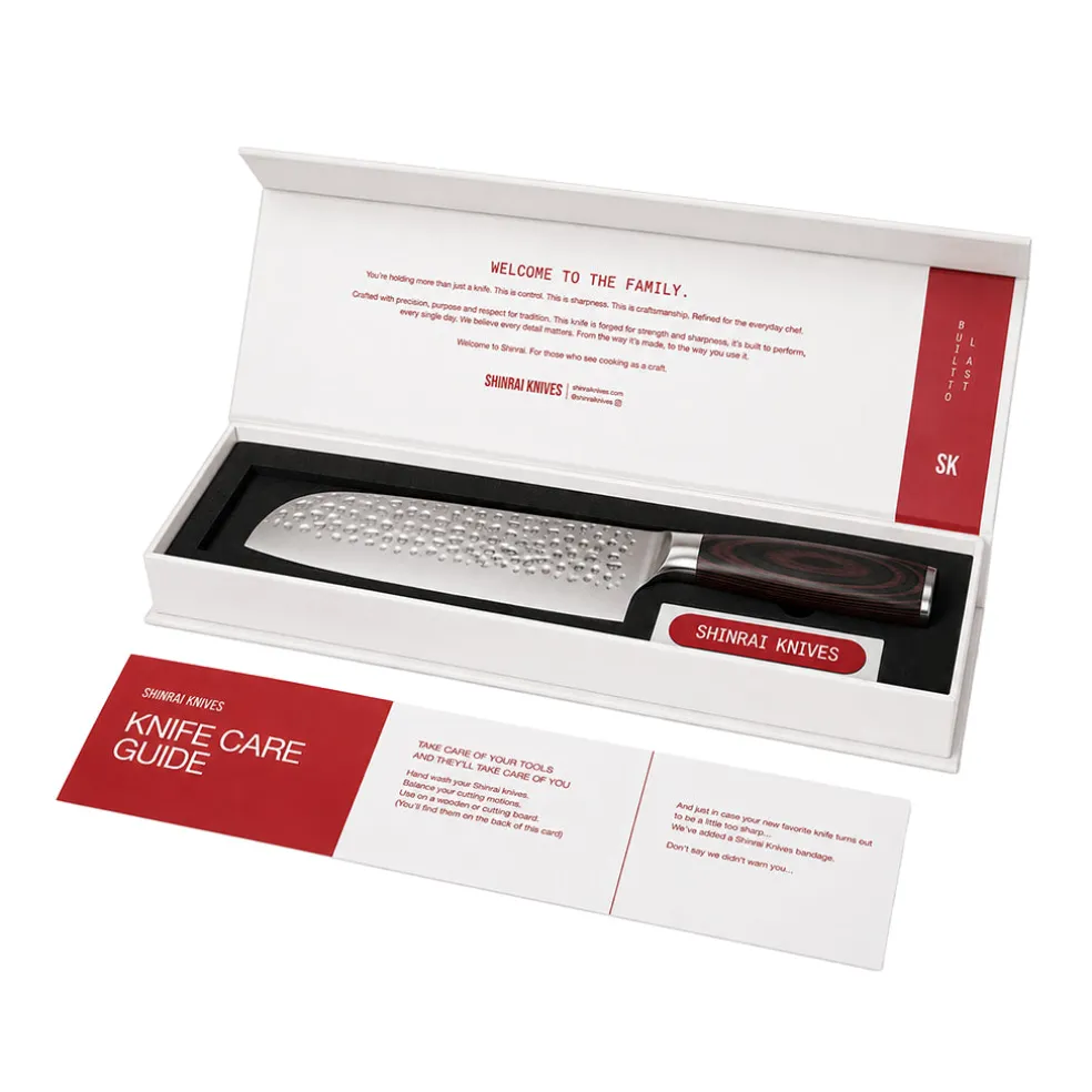 Shinrai Knives - Hammered RVS Santoku mes 18 cm