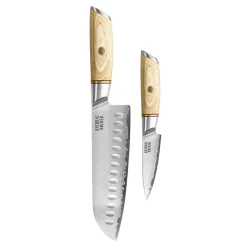 Shinrai Knives - Hikari Damascus 2-delige set - Santoku + Schilmes