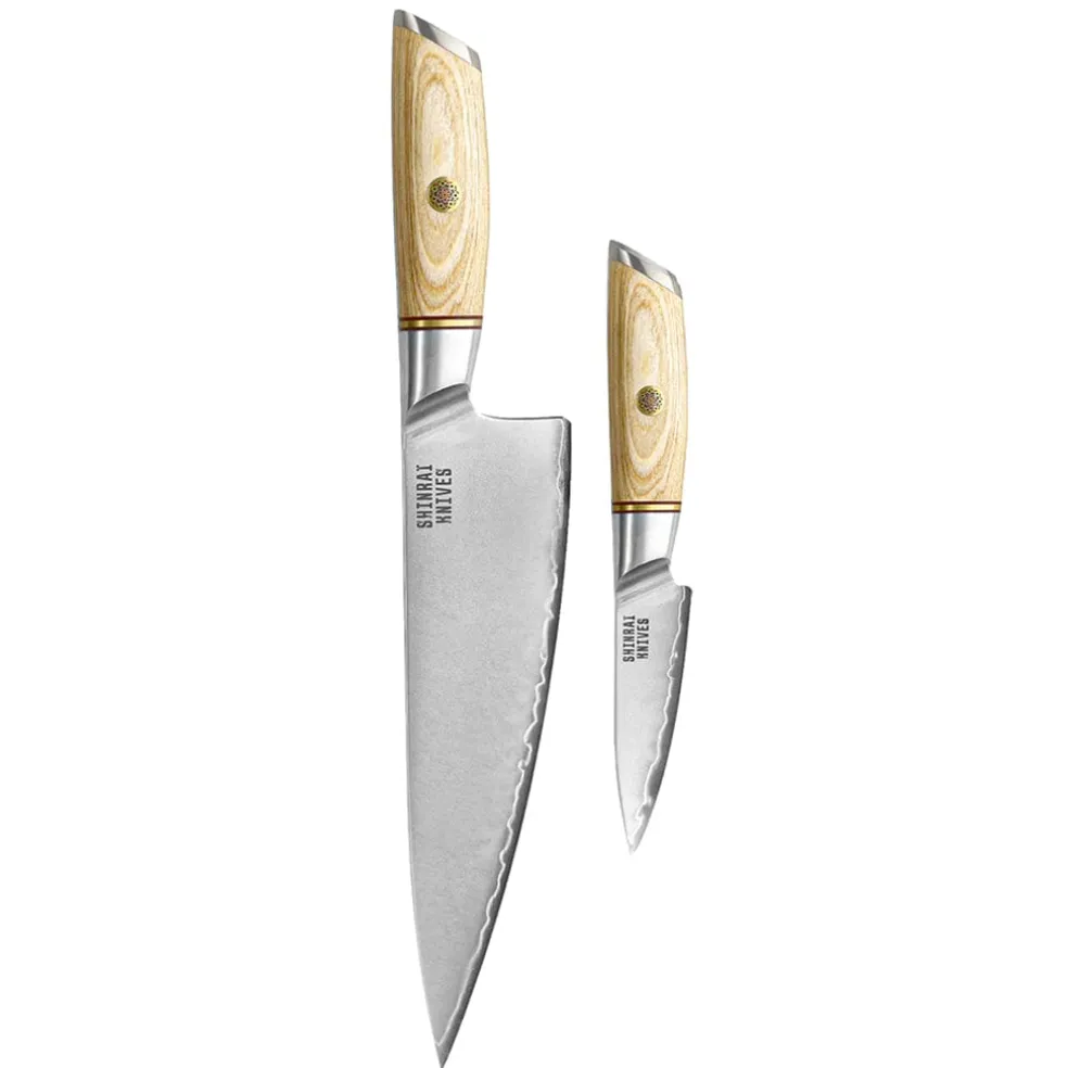 Shinrai Knives - Hikari Damascus 2-delige set - Koksmes + Schilmes