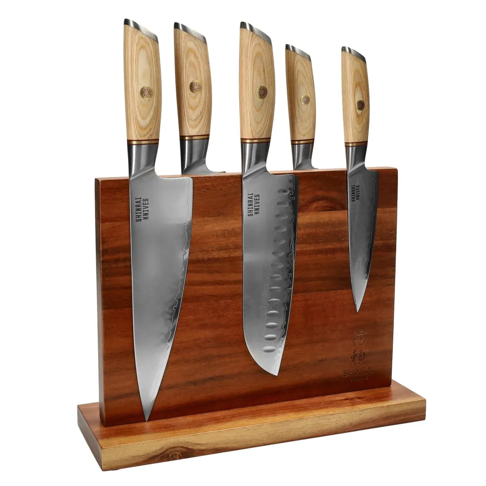Shinrai Knives - Hikari Damascus 5-delige messenset + Messenblok Dubbelzijdig