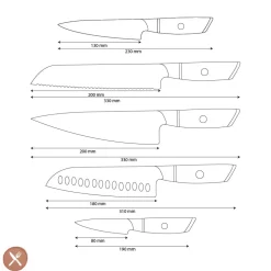 Shinrai Knives - Hikari Damascus 5-delige messenset + Messenblok Dubbelzijdig