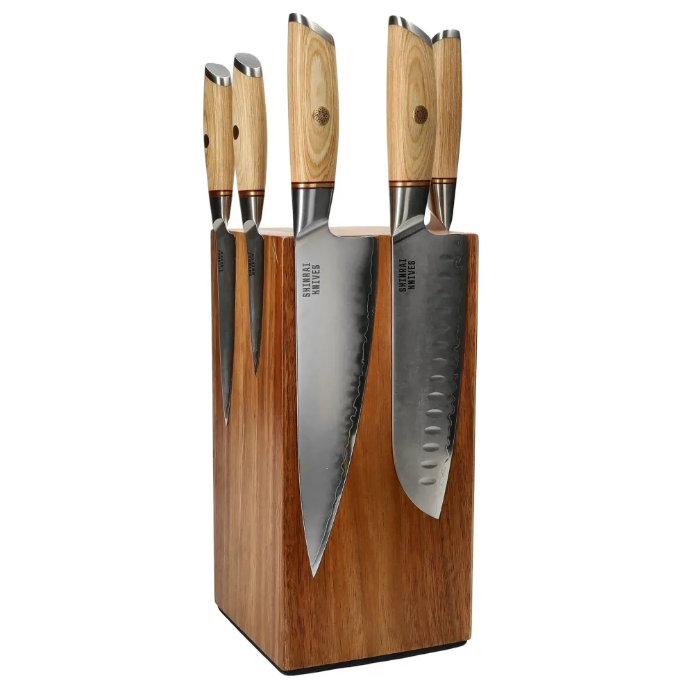 Shinrai Knives - Hikari Damascus 5-delige messenset + Messenblok Robur