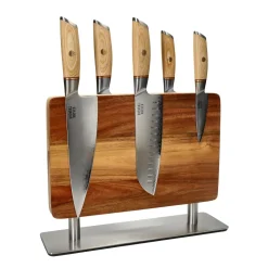 Shinrai Knives - Hikari Damascus 5-delige messenset + Messenblok Stans