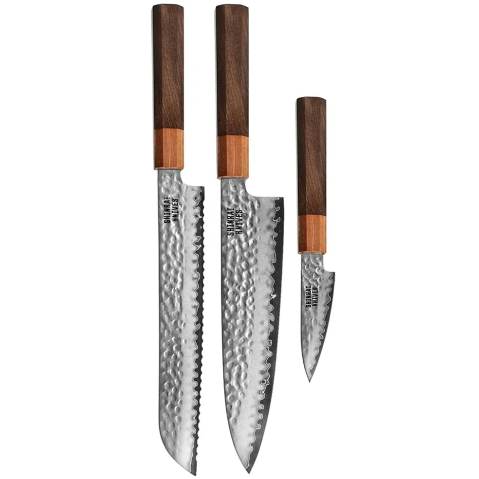 Shinrai Knives - Kigami Exclusive Damascus 3-delige set - Koksmes + Broodmes + Schilmes
