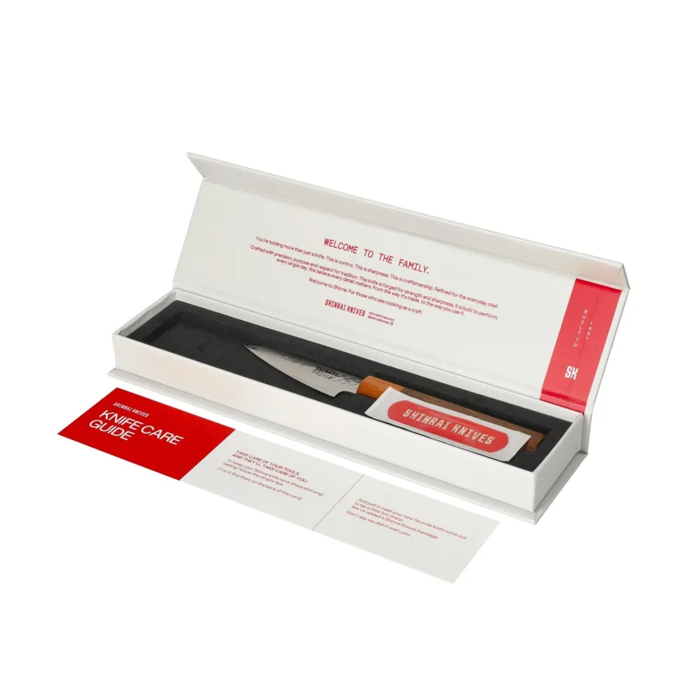 Shinrai Knives - Kigami Exclusive Damascus 3-delige set - Koksmes + Santoku + Schilmes