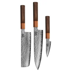 Shinrai Knives - Kigami Exclusive Damascus 3-delige set - Koksmes + Nakiri + Schilmes