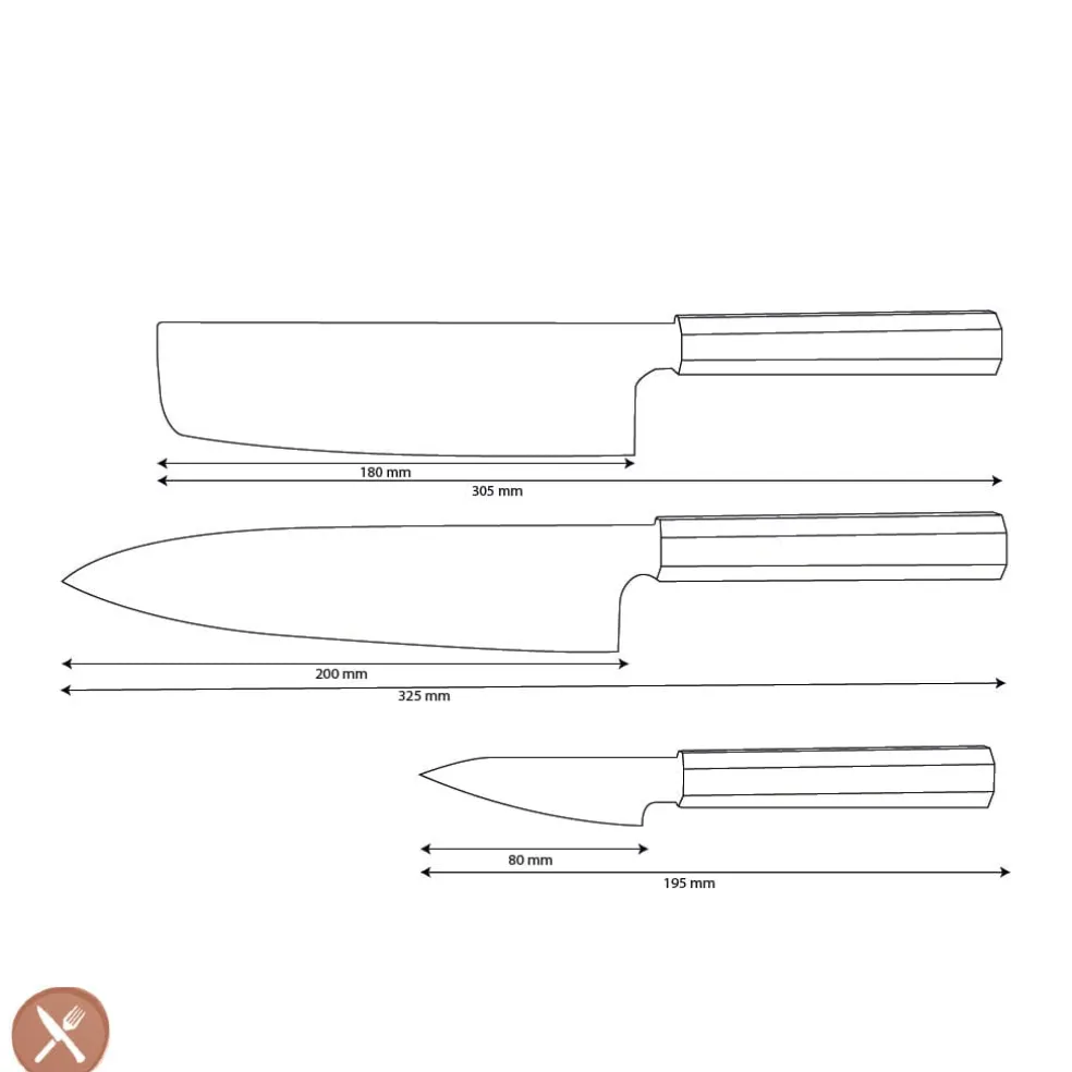 Shinrai Knives - Kigami Exclusive Damascus 3-delige set - Koksmes + Nakiri + Schilmes