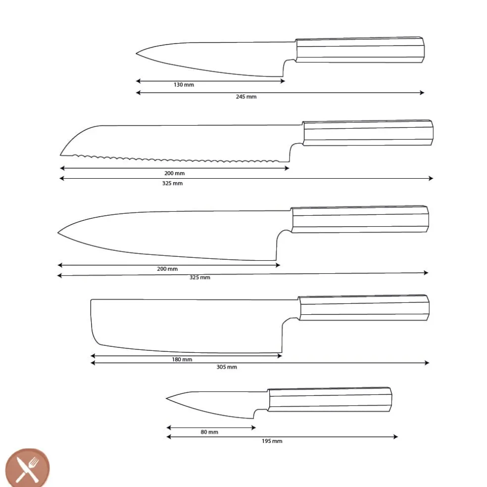 Shinrai Knives - Kigami Exclusive Damascus 5-delige set - Koksmes + Broodmes + Nakiri + Officemes + Schilmes