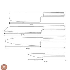 Shinrai Knives - Kigami Exclusive Damascus 4-delige set - Koksmes + Broodmes + Nakiri + Schilmes