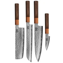 Shinrai Knives - Kigami Exclusive Damascus 4-delige set - Koksmes + Broodmes + Nakiri + Schilmes