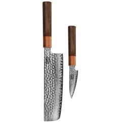Shinrai Knives - Kigami Exclusive Damascus 2-delige set - Nakiri + Schilmes