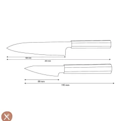 Shinrai Knives - Kigami Exclusive Damascus 2-delige set - Santoku + Schilmes