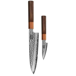 Shinrai Knives - Kigami Exclusive Damascus 2-delige set - Santoku + Schilmes