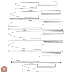 Shinrai Knives - Kigami Exclusive Damascus 7-delige messenset + Messenblok Robur