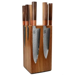 Shinrai Knives - Kigami Exclusive Damascus 7-delige messenset + Messenblok Robur