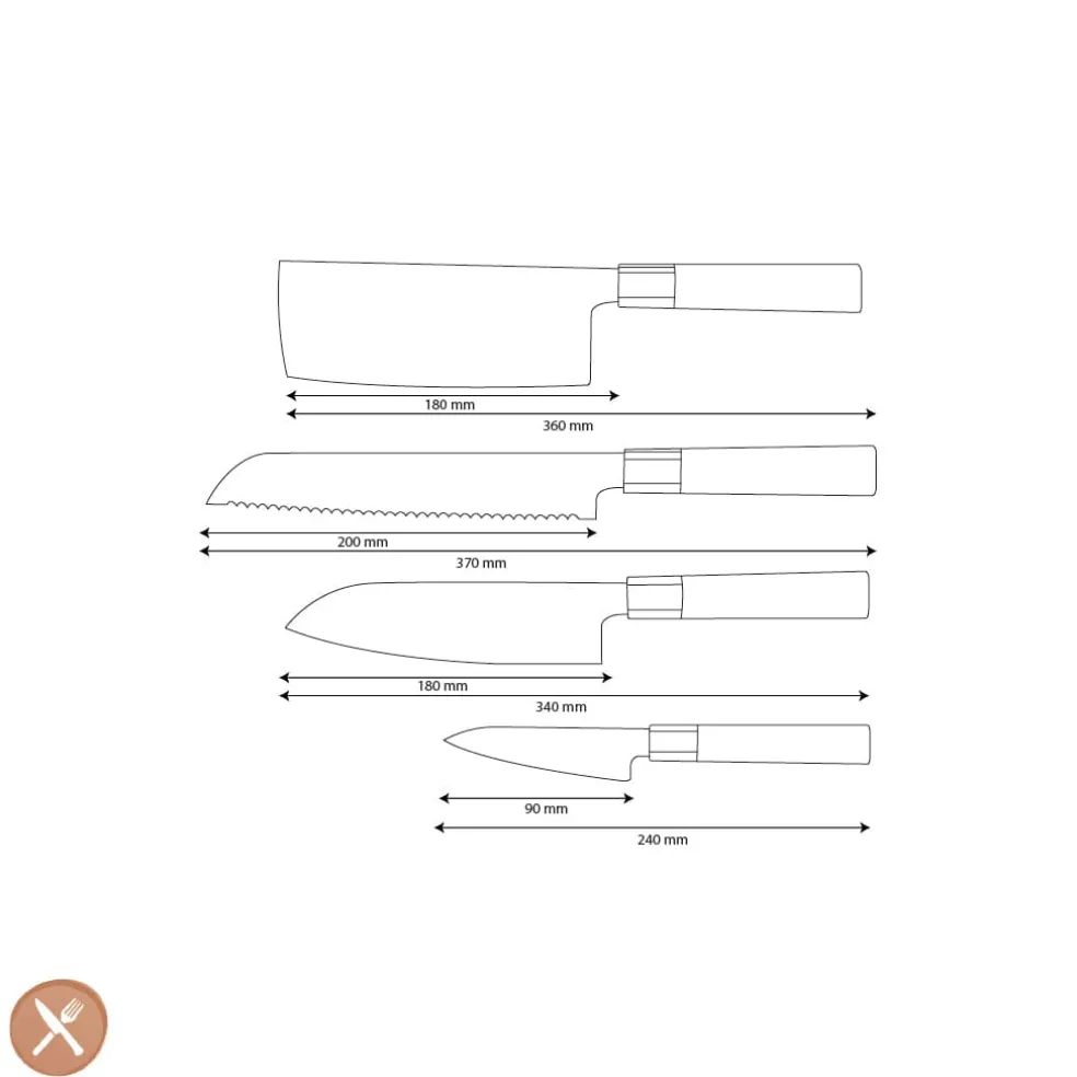 Shinrai Knives - Kurayami 4-delige Damascus Messenset - Santoku + Broodmes + Nakiri + Schilmes