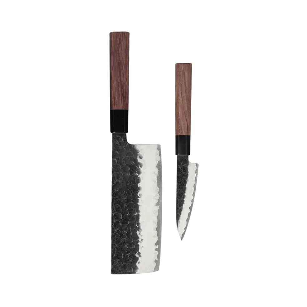 Shinrai Knives - Kurayami 2-delige Damascus Messenset - Nakiri + Schilmes