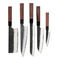 Shinrai Knives - Kurayami 5-delige Damascus Messenset - Koksmes + Broodmes + Nakiri + Santoku + Schilmes