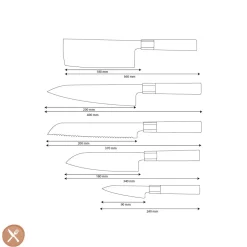 Shinrai Knives - Kurayami 5-delige Damascus Messenset - Koksmes + Broodmes + Nakiri + Santoku + Schilmes