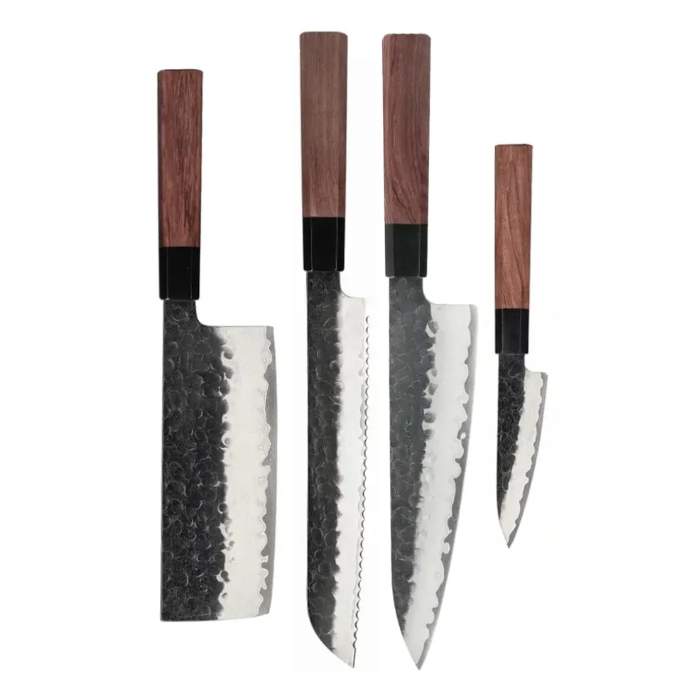 Shinrai Knives - Kurayami 4-delige Damascus Messenset - Koksmes + Broodmes + Nakiri + Schilmes