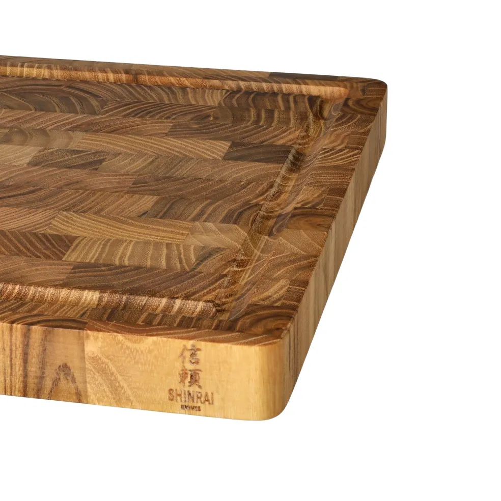 Shinrai Knives - Luxe Snijplank Teak hout - Kopshout - 35 × 25 × 2.5 cm