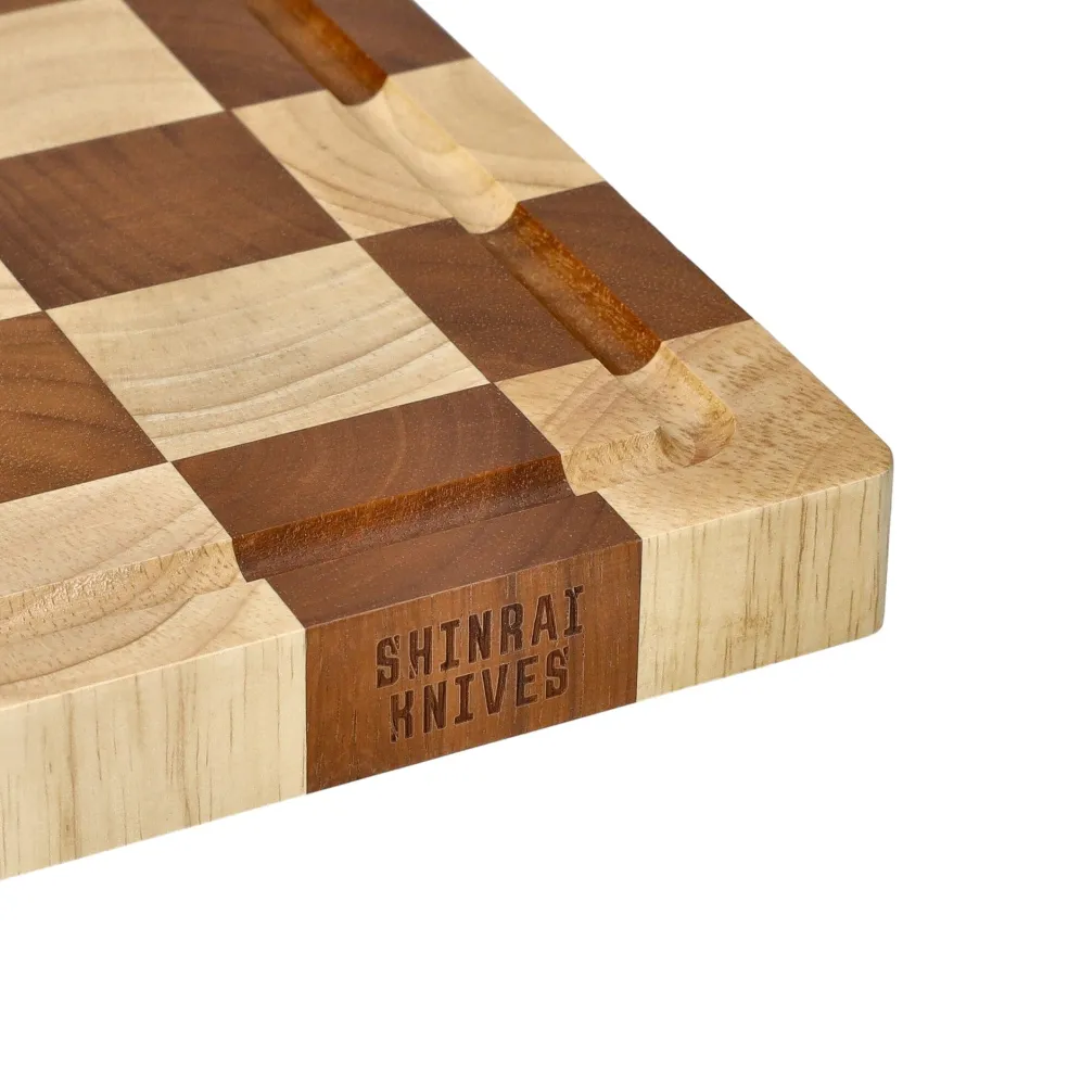 Shinrai Knives - Luxe Snijplank Schaak - Kopshout - Bundel