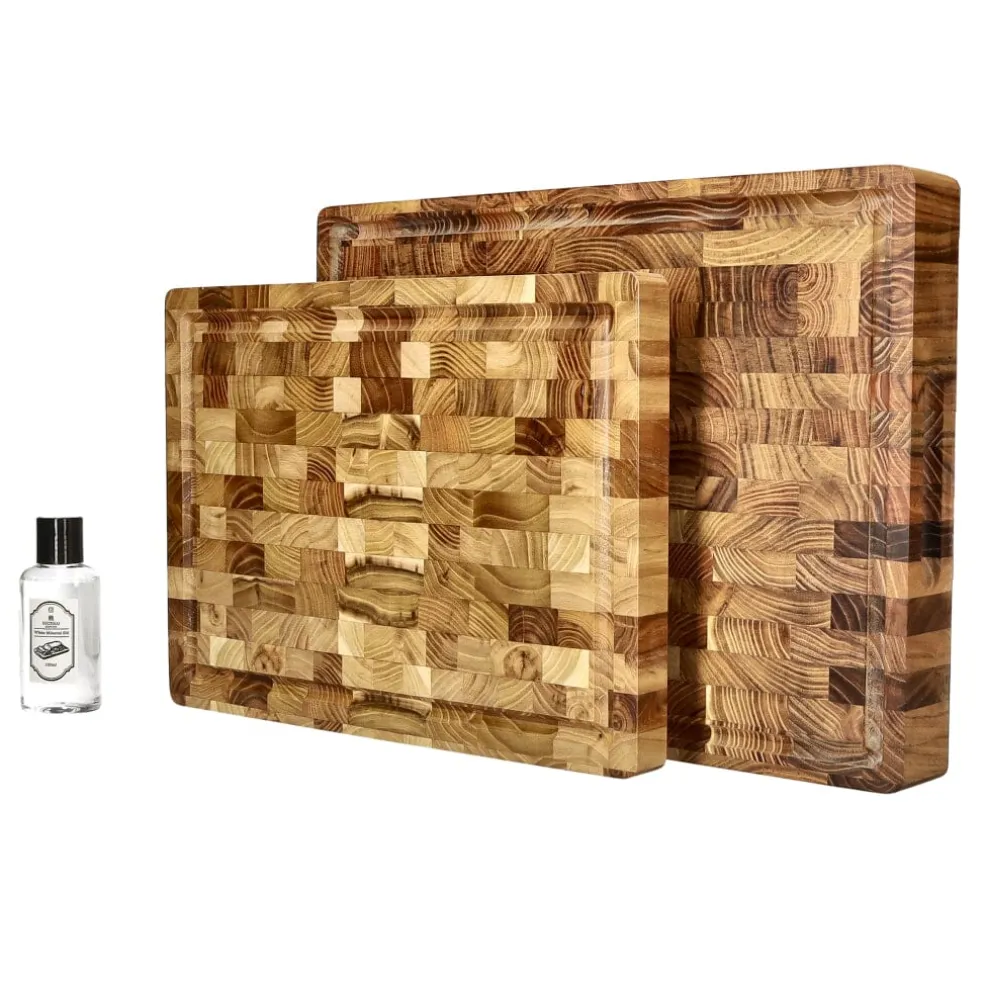 Shinrai Knives - Luxe Snijplank Teakhout - Kopshout - Bundel