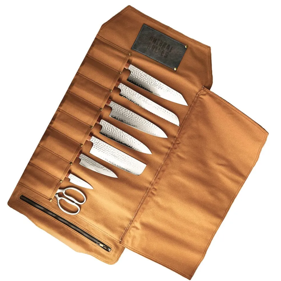 Shinrai Knives - Messenrol Hoogwaardig Canvas & Leer Bruin