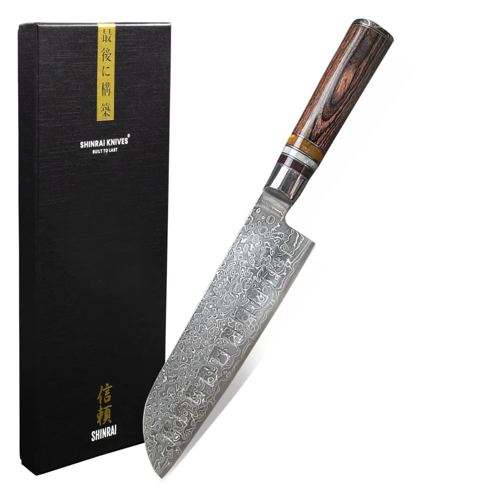 Shinrai Knives - Micarta Jewels Damascus Santoku 18 cm