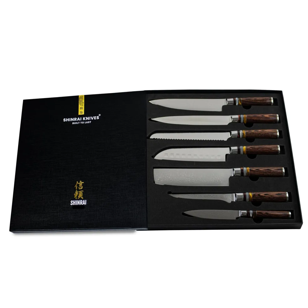 Shinrai Knives - Micarta Jewels 7-delige Damascus Messenset