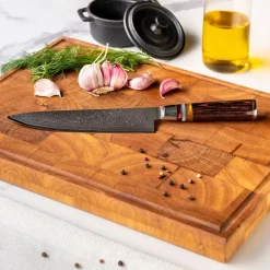 Shinrai Knives - Micarta Jewels 7-delige Damascus Messenset + Magnetisch Messenblok Enkelzijdig