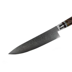 Shinrai Knives - Micarta Jewels 7-delige Damascus Messenset + Magnetisch Messenblok Scalae - Acacia hout