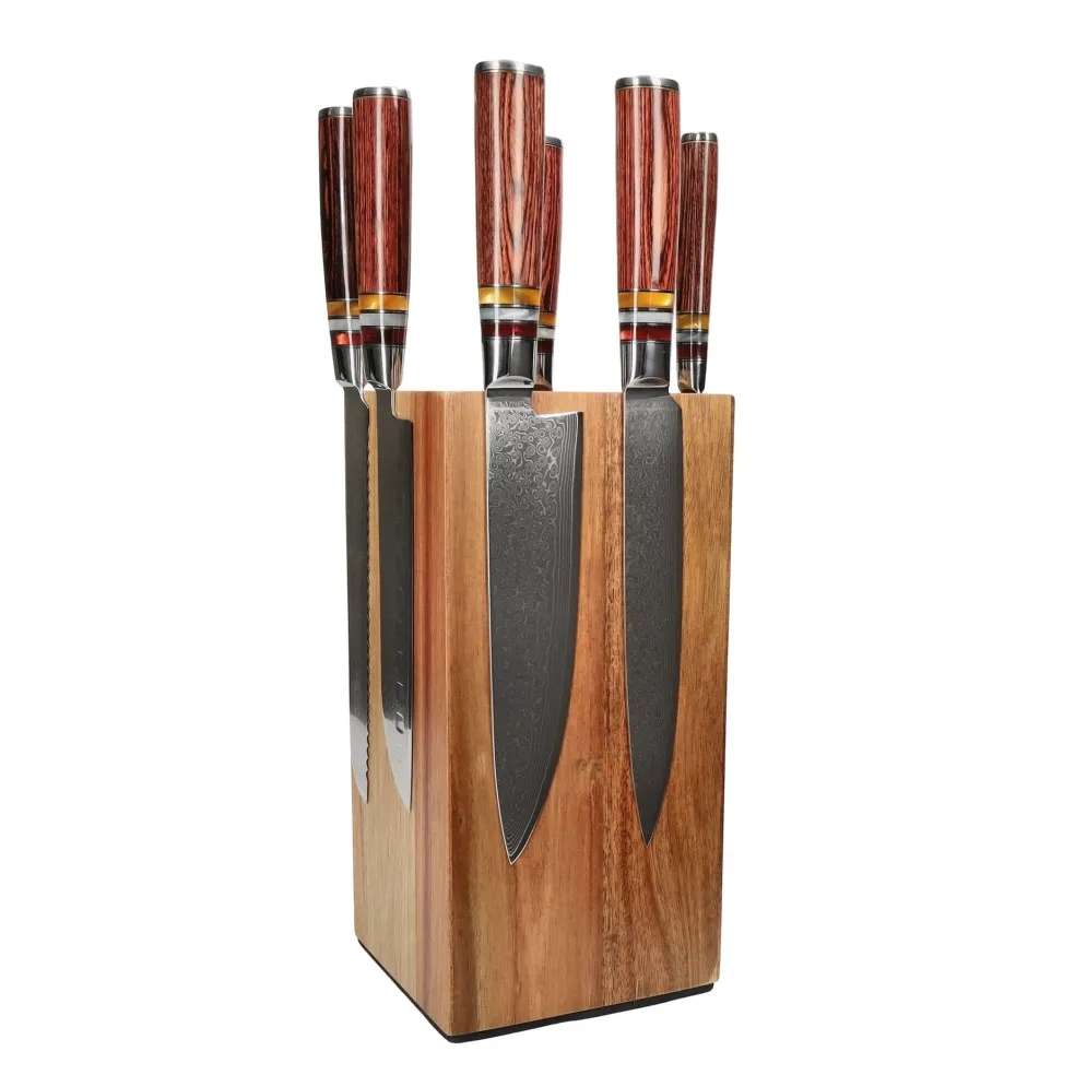 Shinrai Knives - Micarta Jewels 7-delige Messenset + Messenblok Robur