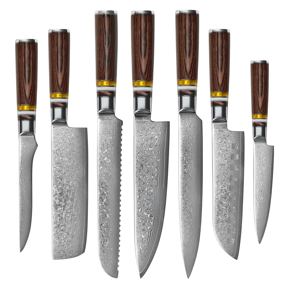 Shinrai Knives - Micarta Jewels 7-delige Messenset + Messenblok + Slijpsteen