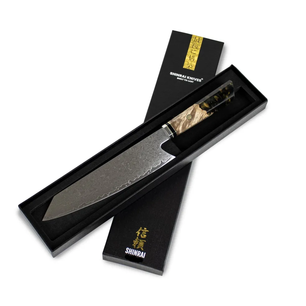 Shinrai Knives - Onyx Octagon Damascus Kiritsuke 23 cm - Special Edition