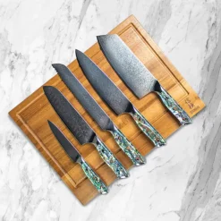 Shinrai Knives - Parelmoer Jewels 5-delige Messenset + Messenblok Stans