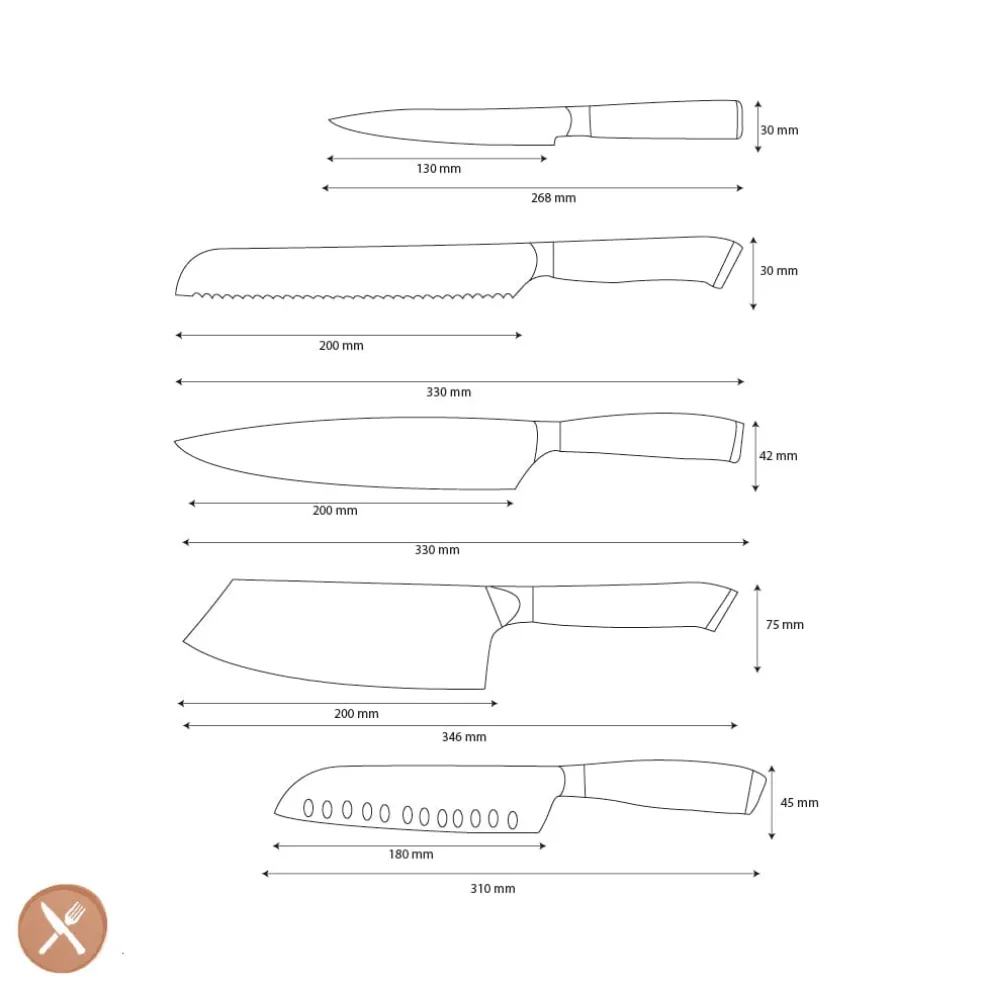 Shinrai Knives - Parelmoer Jewels Serie 5-delige Damascus Messenset