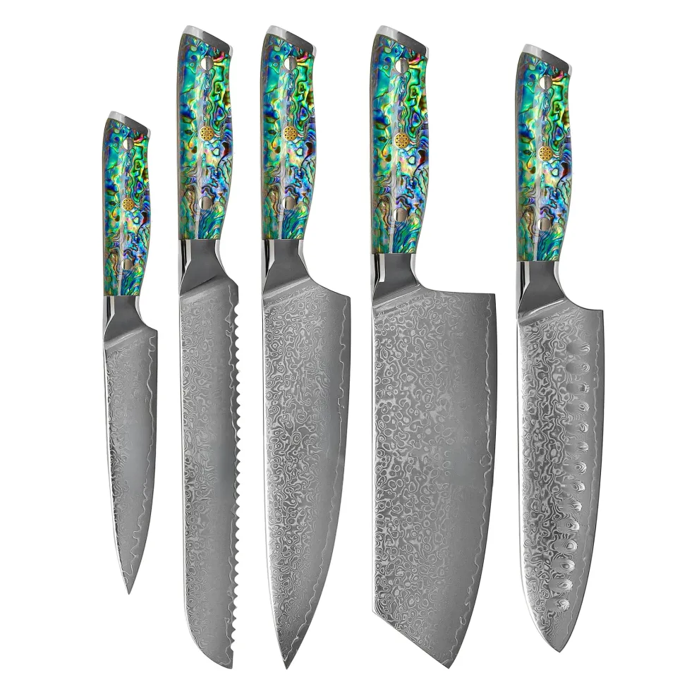 Shinrai Knives - Parelmoer Jewels Serie 5-delige Damascus Messenset