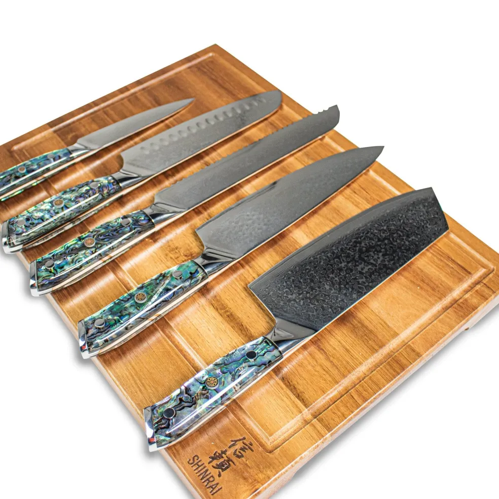 Shinrai Knives - Parelmoer Jewels Serie 5-delige Damascus Messenset