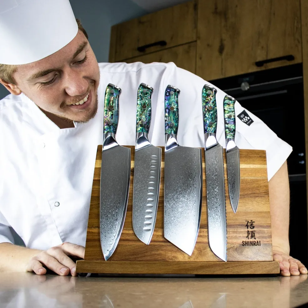 Shinrai Knives - Parelmoer Jewels Serie 5-delige Damascus Messenset