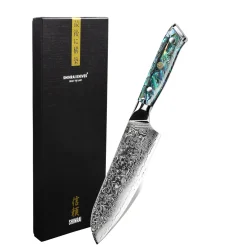 Shinrai Knives - Parelmoer Jewels Damascus Santoku mes 18 cm