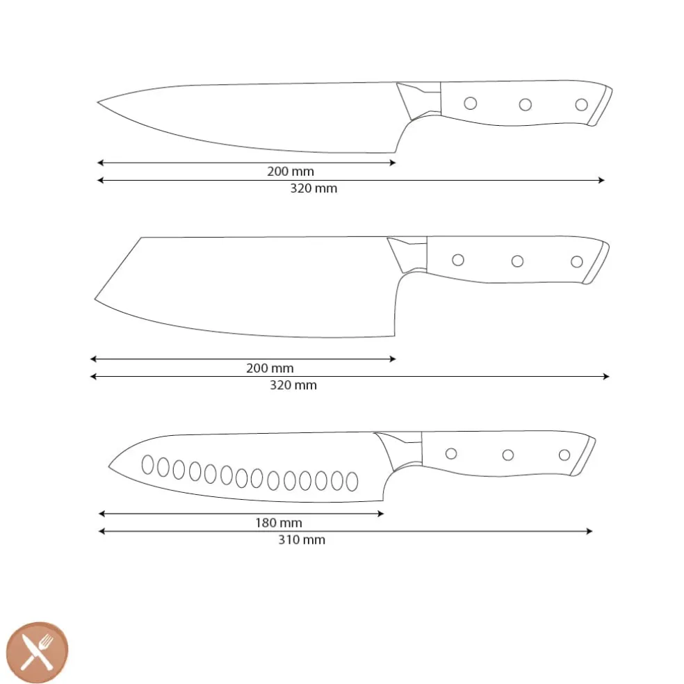 Shinrai Knives - Parelmoer Jewels 3-delige Damascus Messenset - Koksmes + Nakiri + Santoku