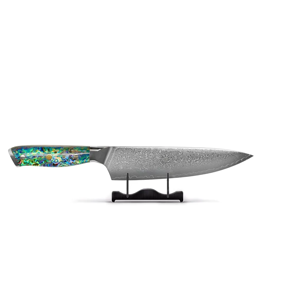 Shinrai Knives - Parelmoer Jewels 3-delige Damascus Messenset - Koksmes + Nakiri + Santoku
