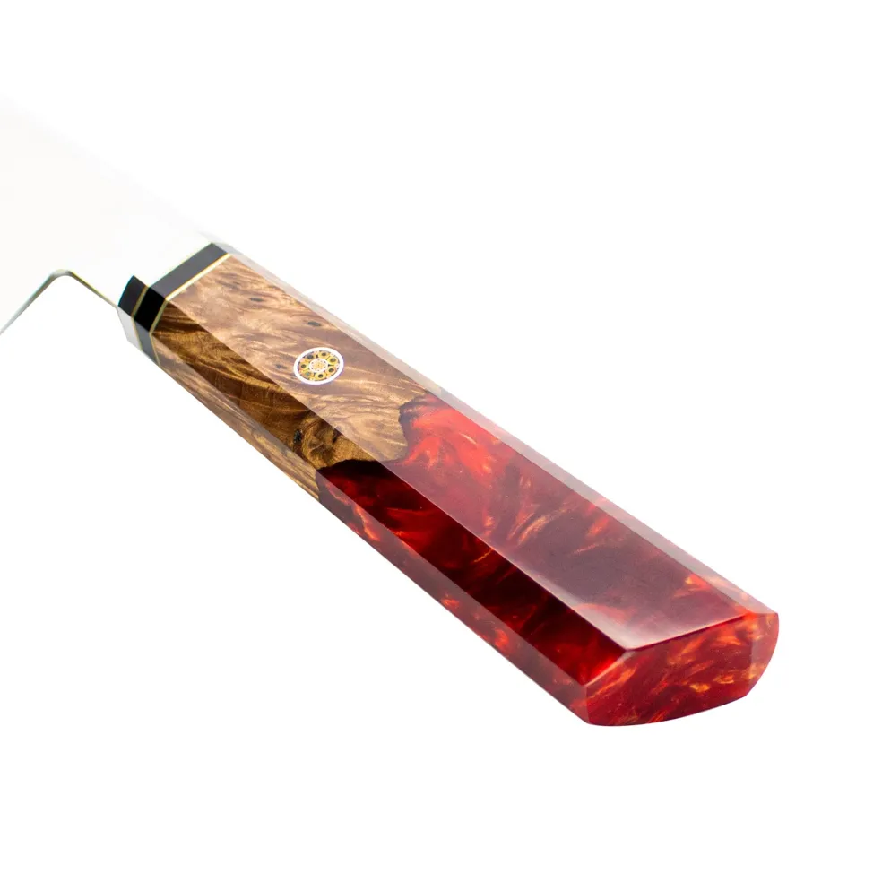 Shinrai Knives - Ruby Octagon Damascus Kiritsuke 23 cm - Special Edition