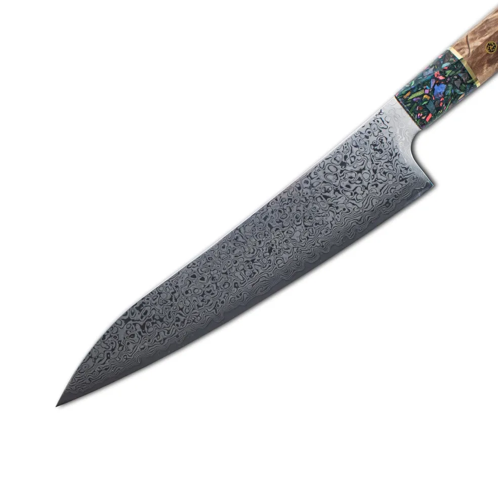 Shinrai Knives - Sapphire Epoxy Jewels Damascus Koksmes 23 cm - Special Edition