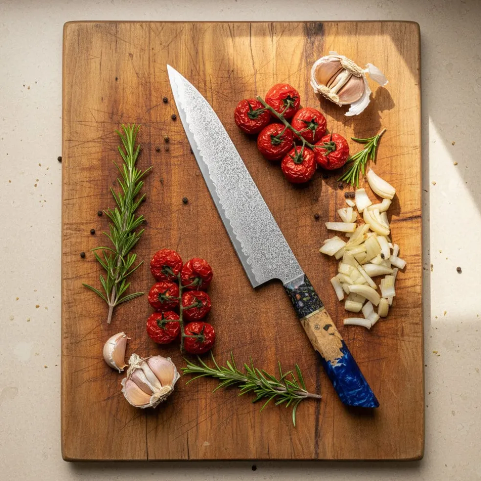 Shinrai Knives - Sapphire Epoxy Jewels Damascus Koksmes 23 cm - Special Edition