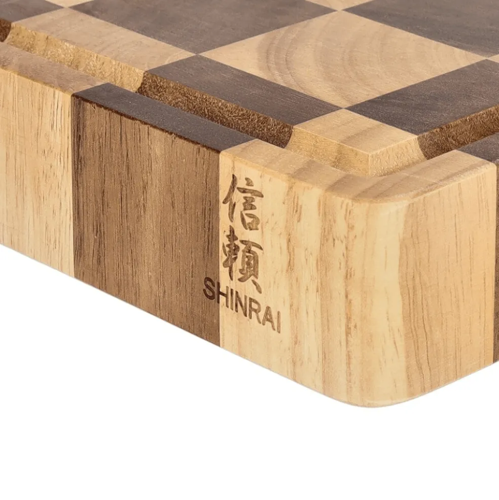 Shinrai Knives - Schaak Snijplank Acaciahout - Kopshout - 40 x 30 x 4.5 cm